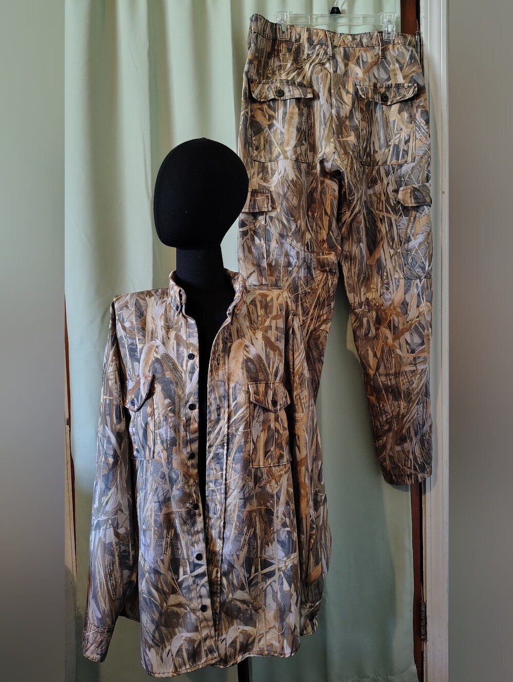 True Timber Lrg Button Shirt Jacket & Medium Pants Combo Set Brown Tan Camo Mens